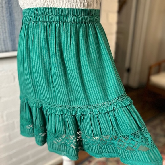 Urban Outfitters Green Striped Tiered Lacey Ruffle Mini Skirt - Picture 4 of 10